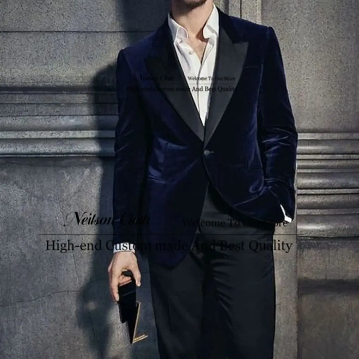 

Formal Blue One Button Men Suits 2 Pcs Jacket Pants Sets Peaked Lapel Groom Wedding Tuxedos Slim Fit Groomsmen Terno Masculino