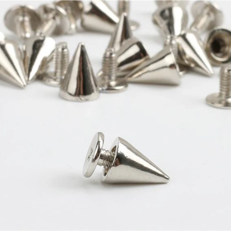 100pcs/set Silver Cone Studs And Spikes DIY Craft Cool Punk Garment Rivets For Clothes Bag Shoes Leather DIY Handcraft