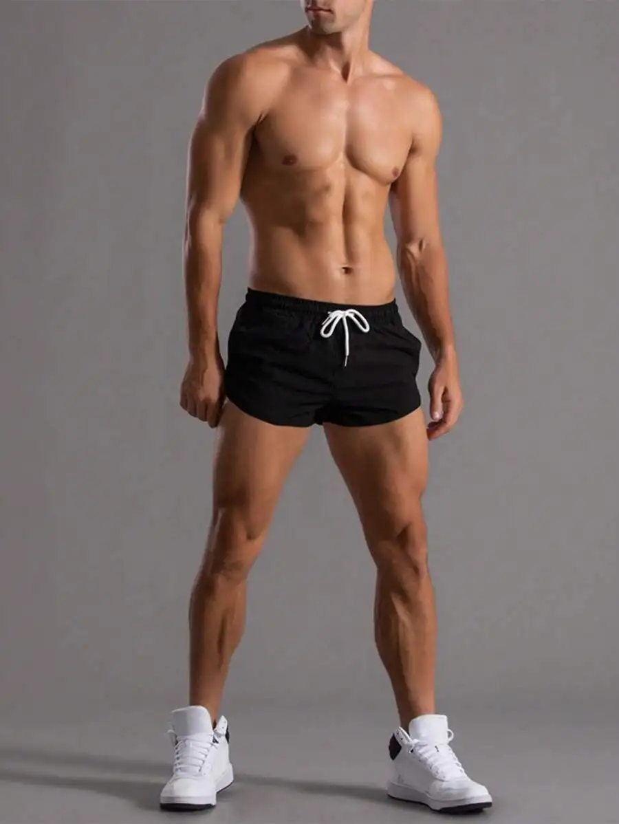 Coreblaze Boyfriend Style Men Drawstring Waist Sports Gym Black Shorts, Lightweight