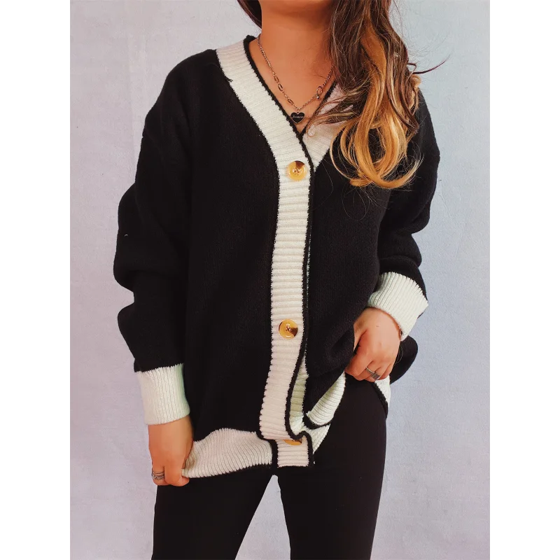

2024 New Loose Color Collision Cardigan Women Oversized Womensweter Women Jacket Cardigan Sweater Street Loose Knit Sweater