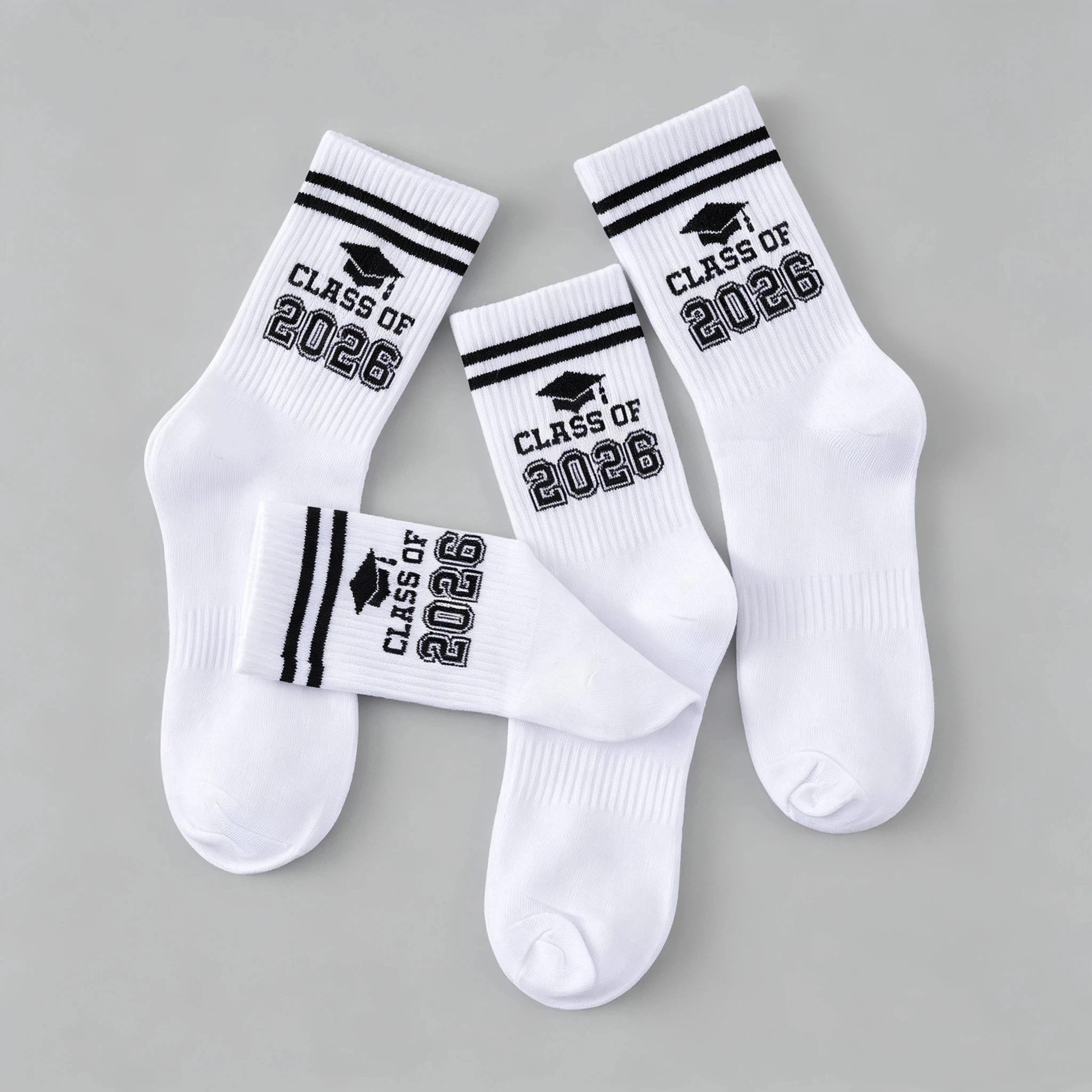 2 Pairs of New College Graduation Season White Letter Women's Mid Tube Socks Personalized Couple Cotton Comfortable Casual Socks