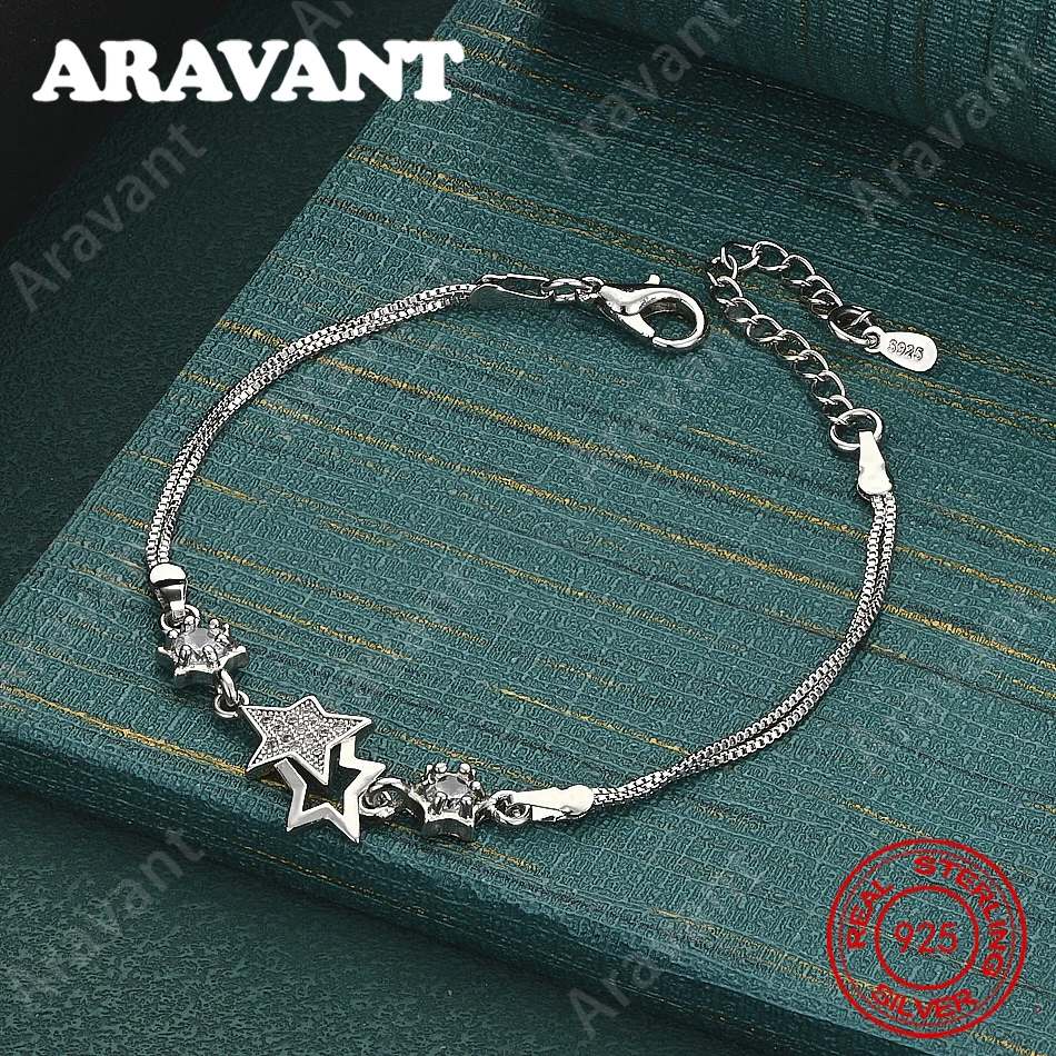 925 Sterling Silver Star-Shaped Diamond-Accented Bracelet – A Fresh, Stylish Design For Women (Engagement Jewelry)