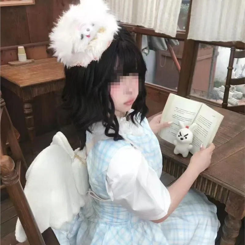 JIAERDI الحلو الأبيض الملاك الجناح على ظهره المرأة لوليتا اليابانية Kawaii أفخم حقيبة الظهر السيدات أنيمي اتفاقية لطيف حقيبة مدرسية 2025