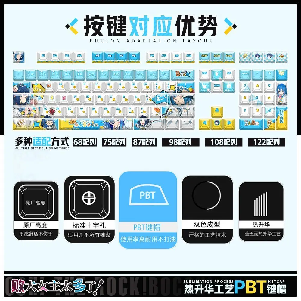 122 Keys Anna Yanami Custom Keycaps Anime Game Chreey PBT Transparent Key Caps for Made68 Mad68 Wooting 60 Mechanical Keyboard