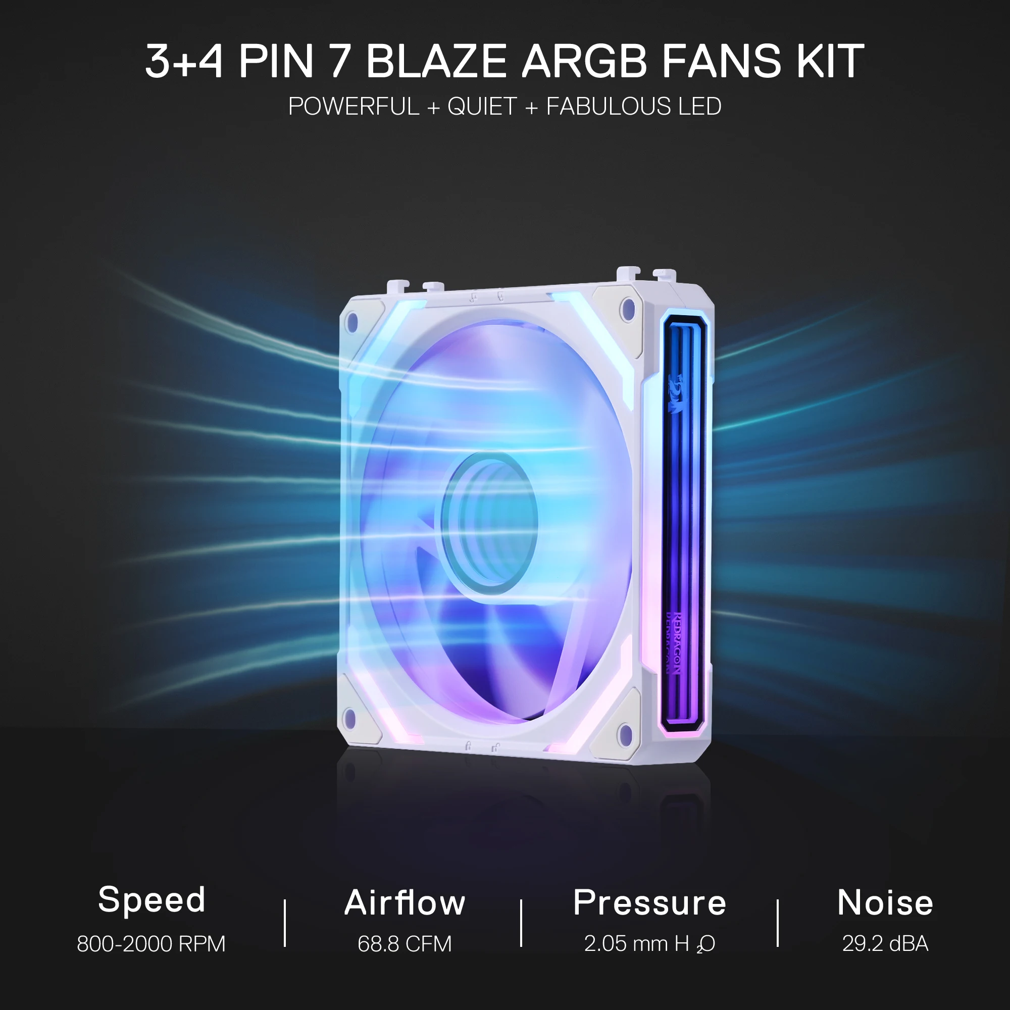 Redragon GCF012 عكس 120 مم PC Case Fan Daisy-Chain Connection 5V 3Pin ARGB Lighting، 4 Pin PWM Case Fan #2