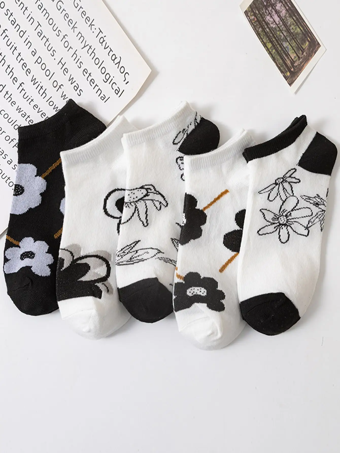 5 Pairs Women Socks Low Tube Floral Socks Casual Comfortable Famle Flower Pattern Socks Graceful Breathable