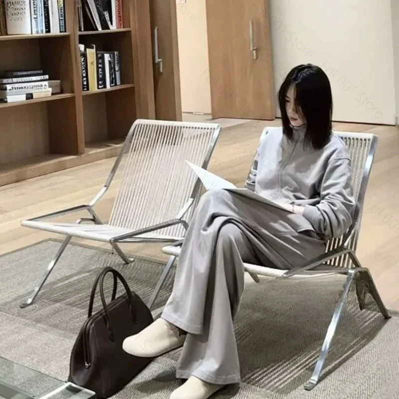 Minimalist casual chair designer element chair woven flag rope stainless steel recliner single sofa