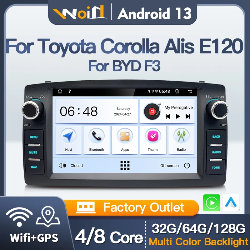 Car Multimedia Android 13 Player Radio Video Carplay For Toyota Corolla Altis E120 2000-2006 BYD F3 2003-2020 GPS Wireless Auto