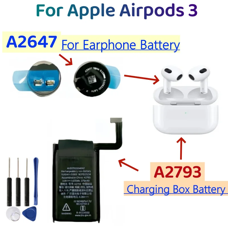 A2647 Replacement Battery For Apple Airpods 3 A2564 A2565 For Air