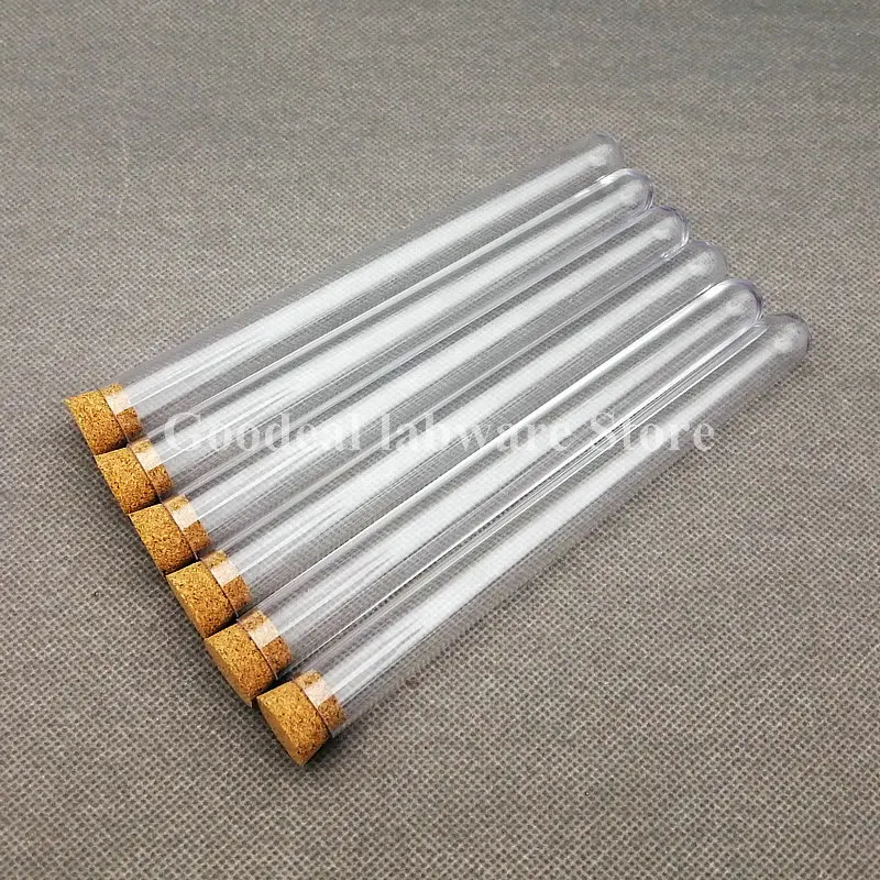 20pcs 15x150mm Lab Transparent Plastic Test Tubes With Cork, Party Candy Bottle Round Bottom Wedding Gift Vial