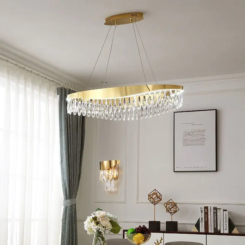 

Modern Crystal LED Chandelier Stainless Steel Golden Designer Lighting Suspension Luminaire Lamp for Dinning Room Pendant Lustre