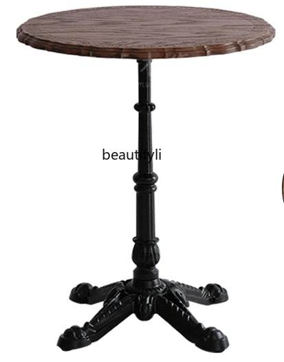 Retro solid wood iron coffee American round table antique furniture loft style French dessert shop tables and chairs