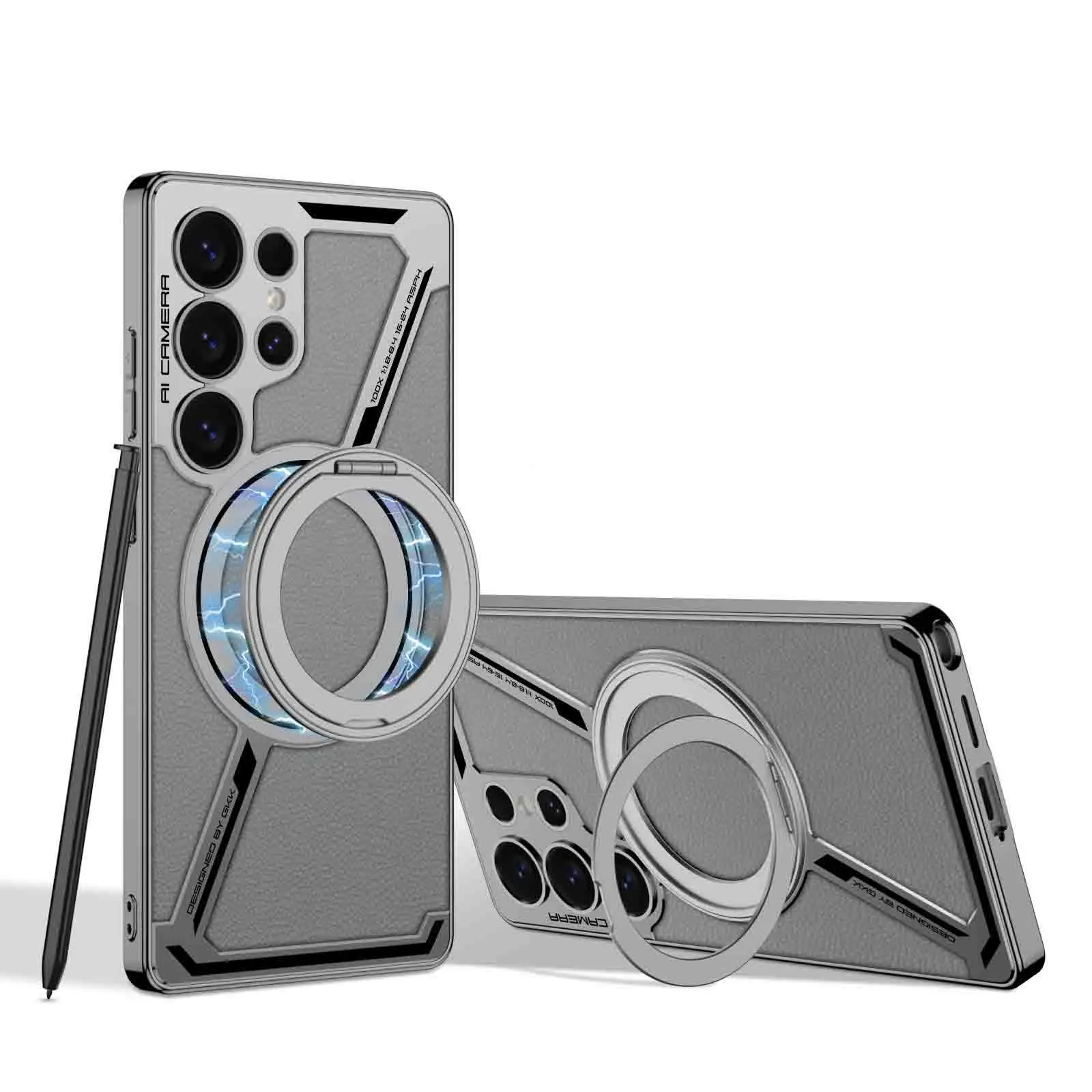 

Magnetic Kickstand Electroplated Leather Case for Samsung Galaxy S25 Ultra - Carbon Fiber Texture | Camera Shockproof Protection