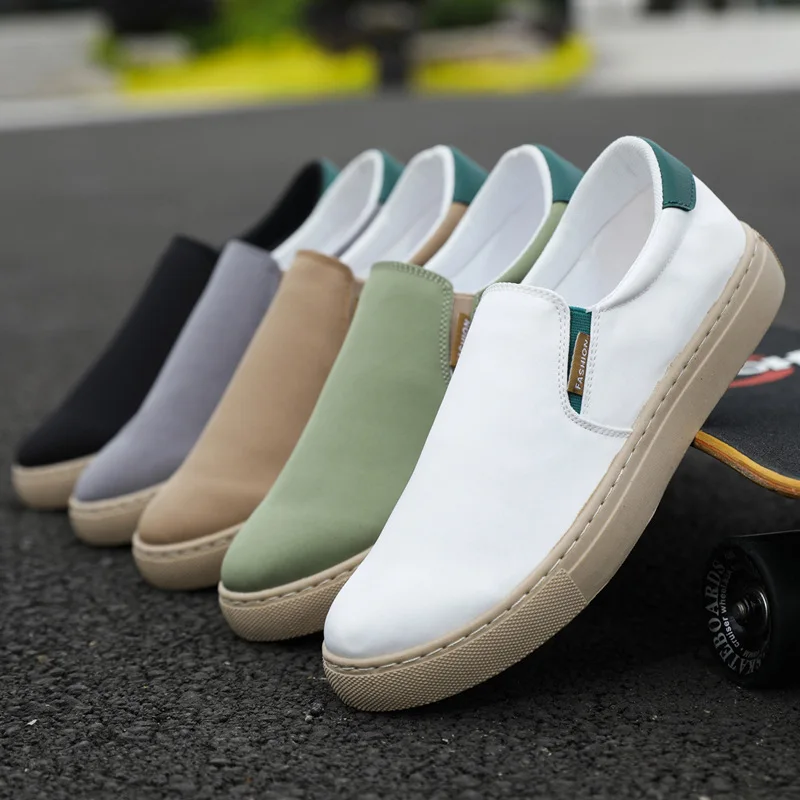 2022 White Sneakers Men Casual Shoes Slip on Canvas Shoes Men Loafers Comfortable Vulcanized Shoes Mens Trainers Plus Size 39-48