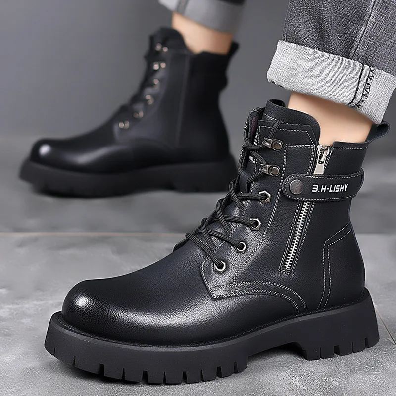 mens fashion desert boots genuine leather shoes outdoors cowboy tooling work boot handsome platform ankle botas spring autumn