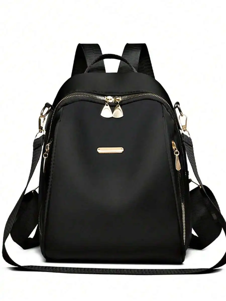 

1pc Women's Solid Black Oxford Cloth Large Capacity Backpack, Commuter & Casual Versatile Fashion ,University Bag , Back To Scho