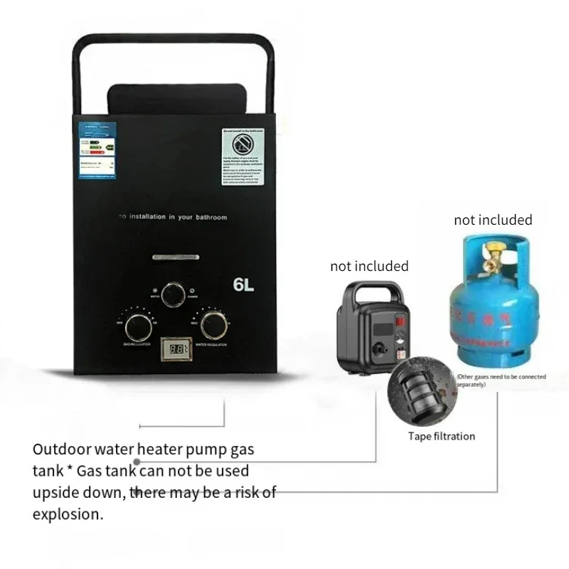 LPG Propane Water Heater 6L Instant Gas Water Heater Overheat & Dry-Burn Protection with Digital Display for Camping RVs Cabin