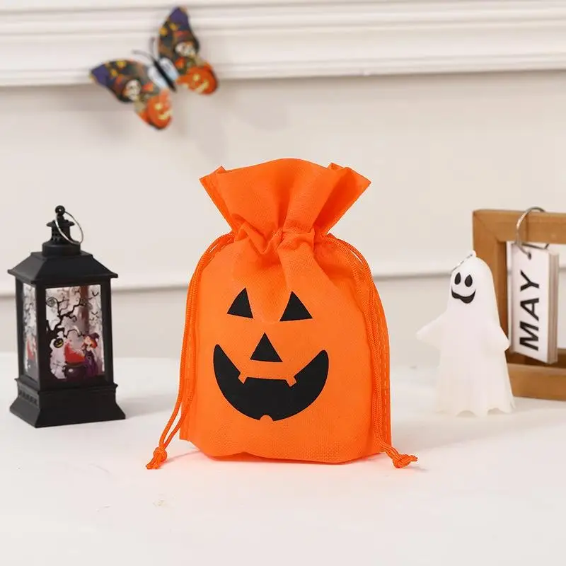 10Pcs Halloween Pumpkin Candy Bag Non-woven Fabric Drawstring Storage Bags Biscuit Gift Storage Pouch Party Supplies Kid Favor
