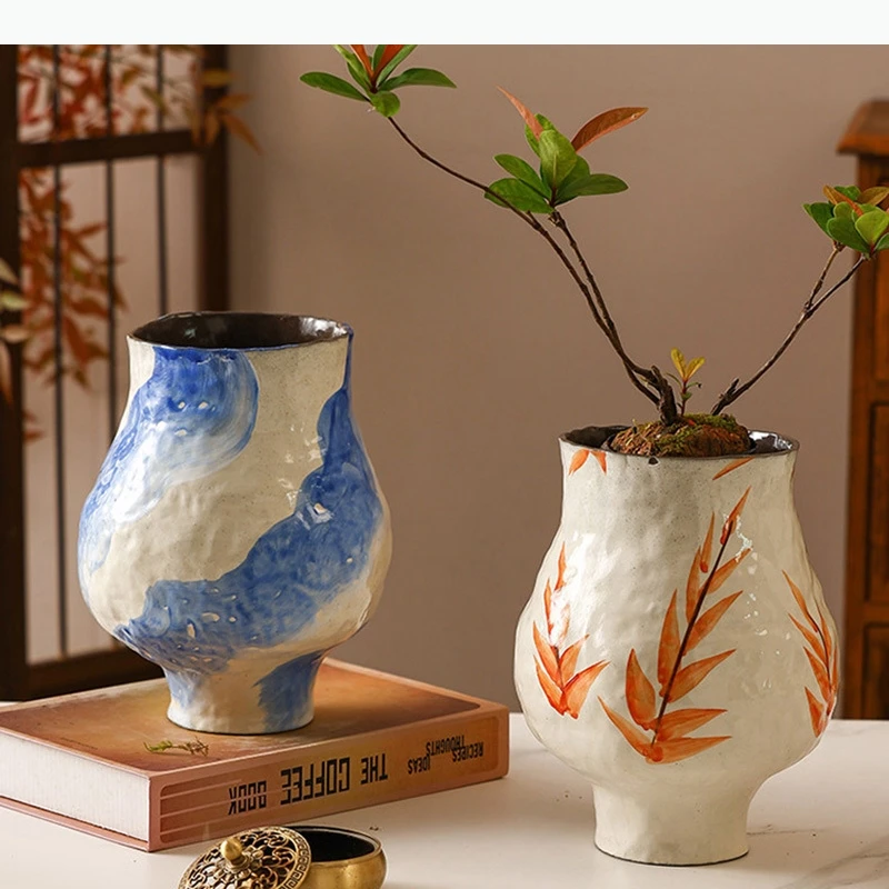 Painted Pattern Ceramic Vase Potted Plants Flower Pots Table Decoration Flowers Arrangement Floral Vases Room Aesthetic Decor - zdjęcie 1