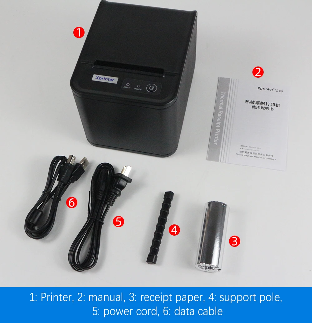 Imagem -06 - Xprinter-impressora de Recibos Portátil Impressora Manual com Cortador Automático Impressora Pos para Cozinha 80 mm 80t Novo