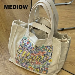 MEDIOW Preppy Style Casual Tote Bags For Women Luxury Designer Handbags And Purses 2023 New In Canvas Letter Embroidery Shoulder