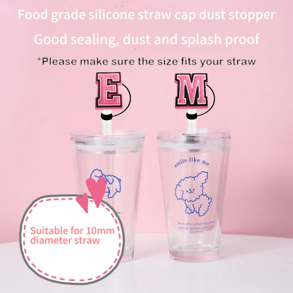 1-37pcs Pink letter Straw Cover Cap 10MM Drink Straw Plug Reusable Splash Proof Drinking Fit Cup Straw Cap Charms Pendant