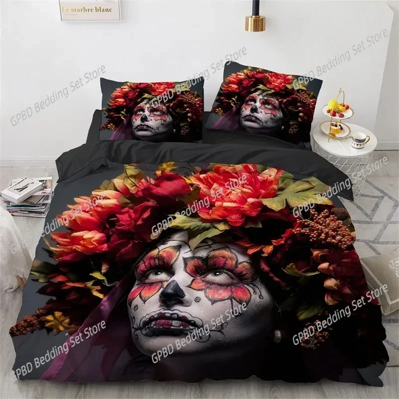 

Sugar Skull Girl Day of The Dead Bride Bedding Set Single Twin Double Queen King Cal King Size Bed Linen Set