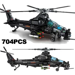 Technical Military Helicopter Z-10 Model Building Blocks City SWAT Armed Aircraft Gunship Warship Bricks Toys For Kid Adult Gift