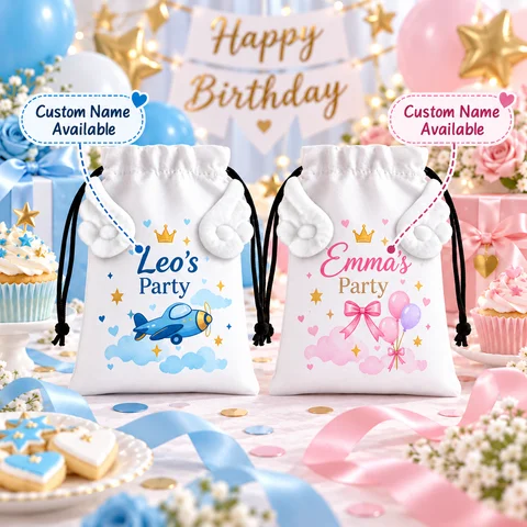 Custom Wing Drawstring Bag 18*13cm Gift Pouch, Personalized Name Candy Storage Sack for Party Favor