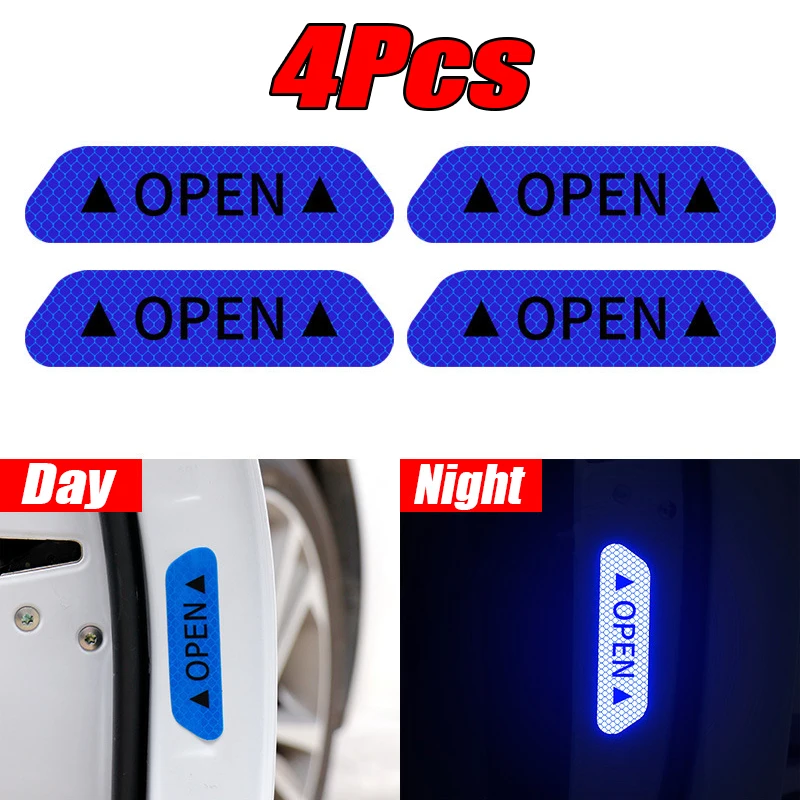 8Pcs/Set Car Open Reflective Stickers Tape Warning Mark Night Driving Safety Lighting Luminous Decor Auto Door Stickers Decal