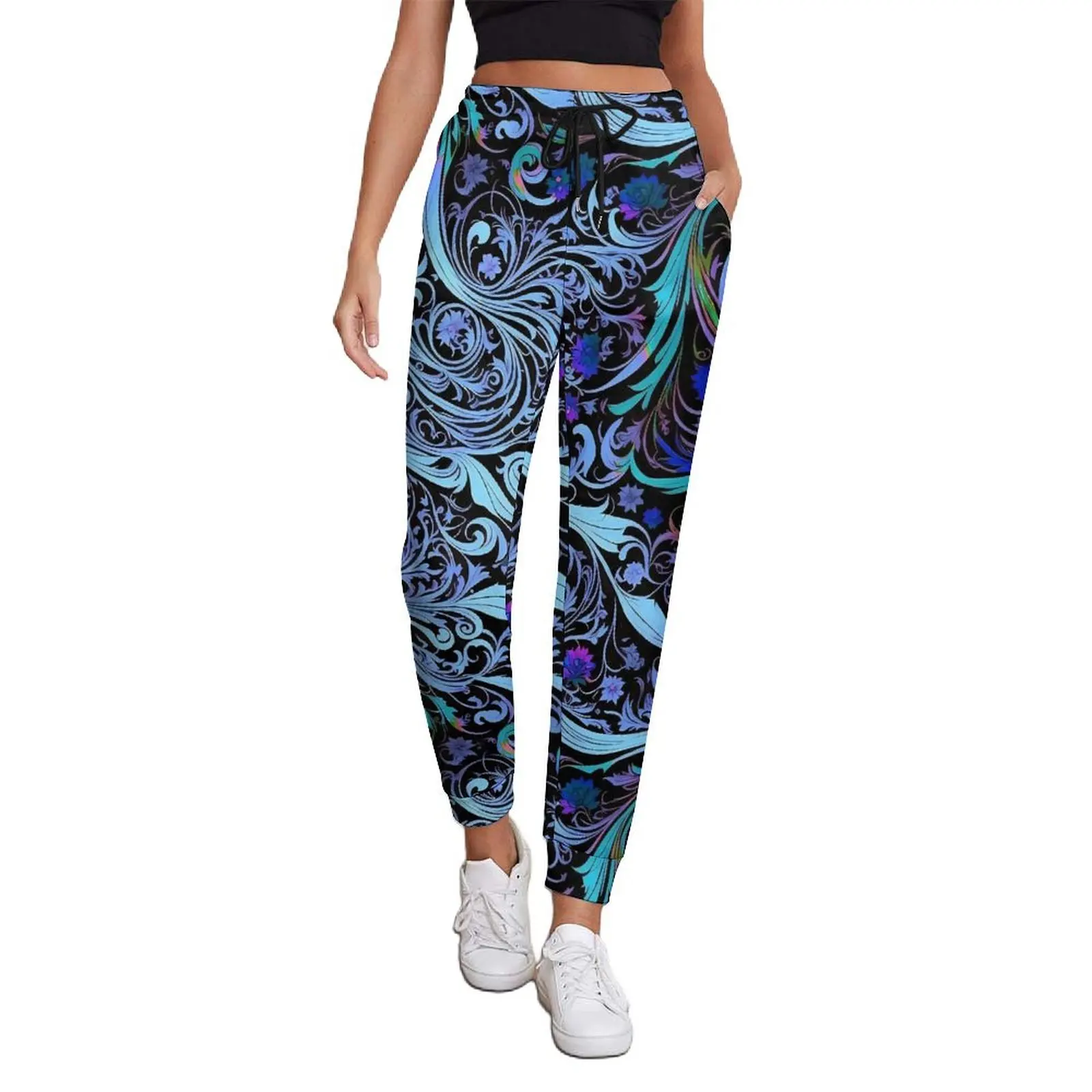 Art Nouveau Pants Ladies Blue Floral Casual Sweatpants Spring Custom Streetwear Big Size Trousers Gift Idea