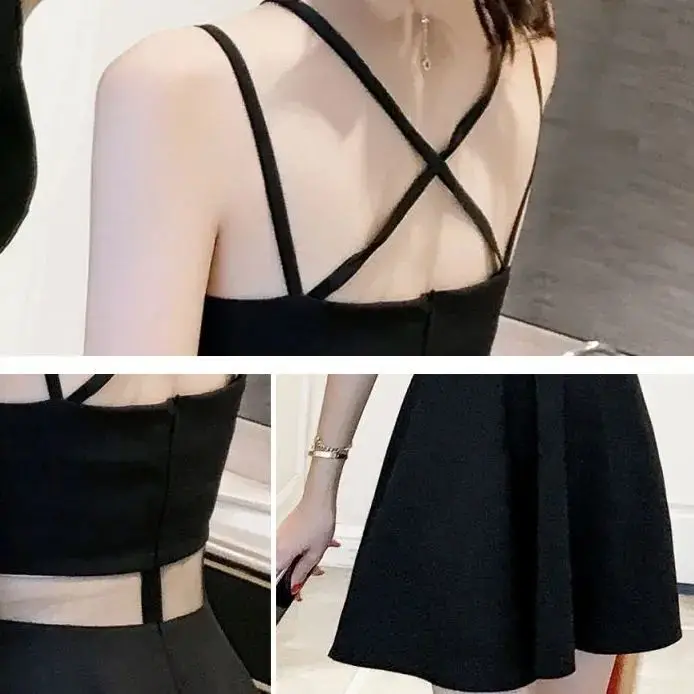2025 New Sexy Women's Korean Version Short Instagram Style Skirt Backless Slim Fit Night Court Camisole Chic Dress Summer