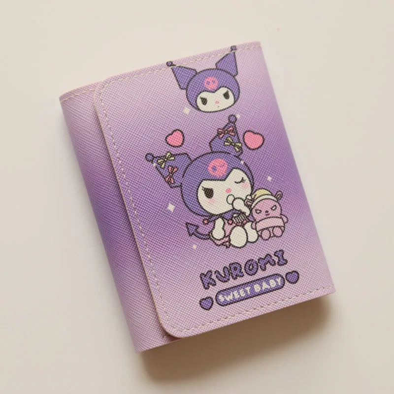 New Sanrio Kuromi Women Wallets Kawaii 3 Fold Pu Leather Credit Id Card Holder Cute Mini Hasp Slim Wallet Case Change Coin Purse