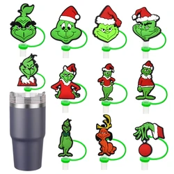 1-11pcs Christmas cartoon Straw Cover Cap  glass 10MM Straw Plug Reusable Splash Proof Drinking Fit Cup Straw Cap Charms Pendant