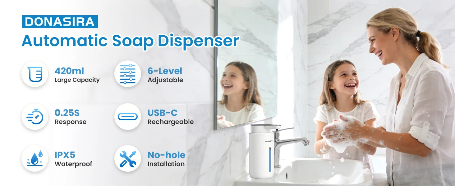 420ML Großraum-Seifenspender mit HD-Display, 6-stufig Einstellbarer Schaum-/Flüssigkeitsregelung, Berührungsloser Elektrischer Automatischer Smart-Sensor-Seifenspender – Detail 1