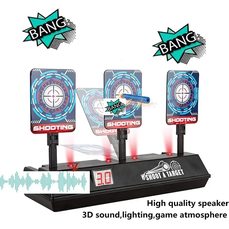 Alvo digital de tiro eletrônico para armas Nerf, alvo de pontuação de efeito sonoro de luz inteligente com reinicialização automática
