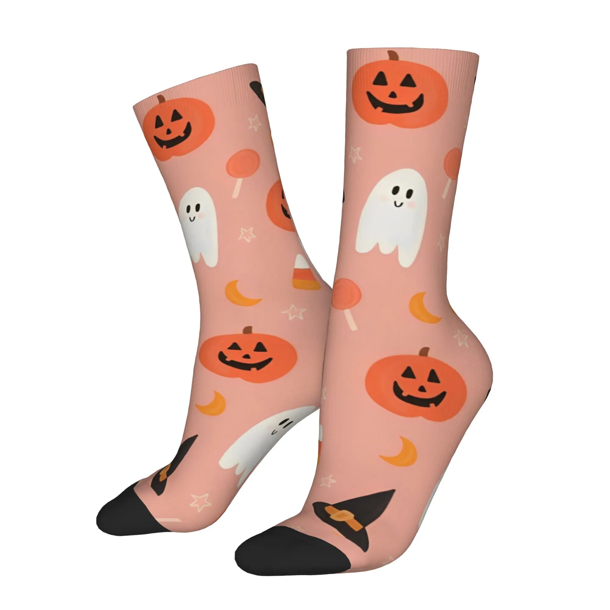 Funny Halloween Pumpkins Ghosts Basketball Socks Trick or Treat Cute  Polyester Long Socks for Women Men Sweat Absorbing