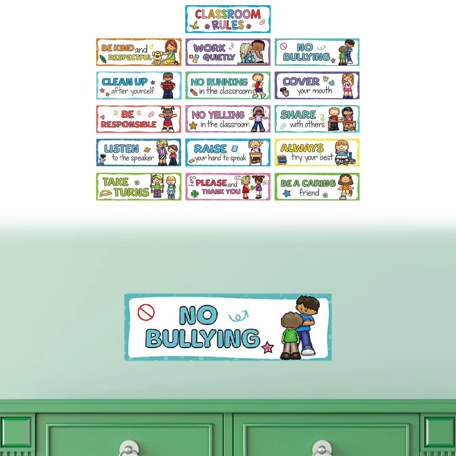 16x reglas para el aula carteles educativos material didáctico comportamiento contenido educativo para el aprendizaje del jardín de infantes de la escuela primaria
