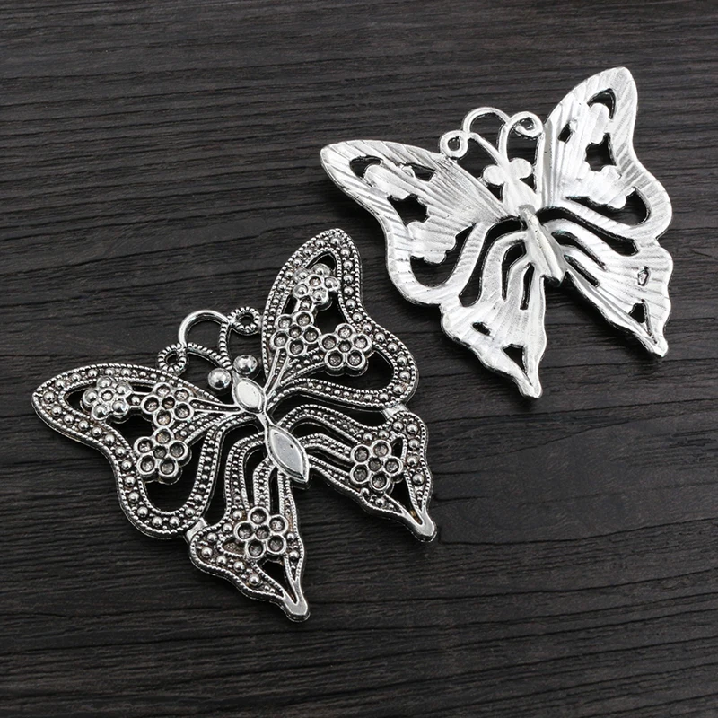 2pcs 51x55mm Antique Silver Plated Butterfly Handmade Charms Pendant DIY Jewelry Findings Supplies for Necklace Bracelet