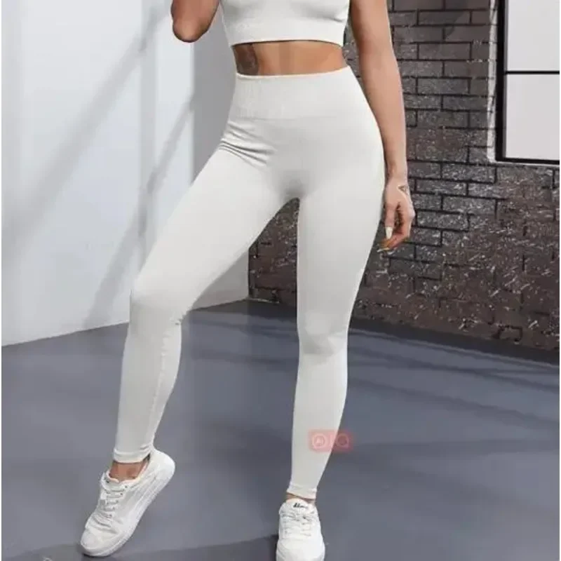 Leggings lavorati a maglia da donna collant Slim senza cuciture Gym Trainning Running vita alta Hip lifting pantaloni Fitness Yoga elastici alti