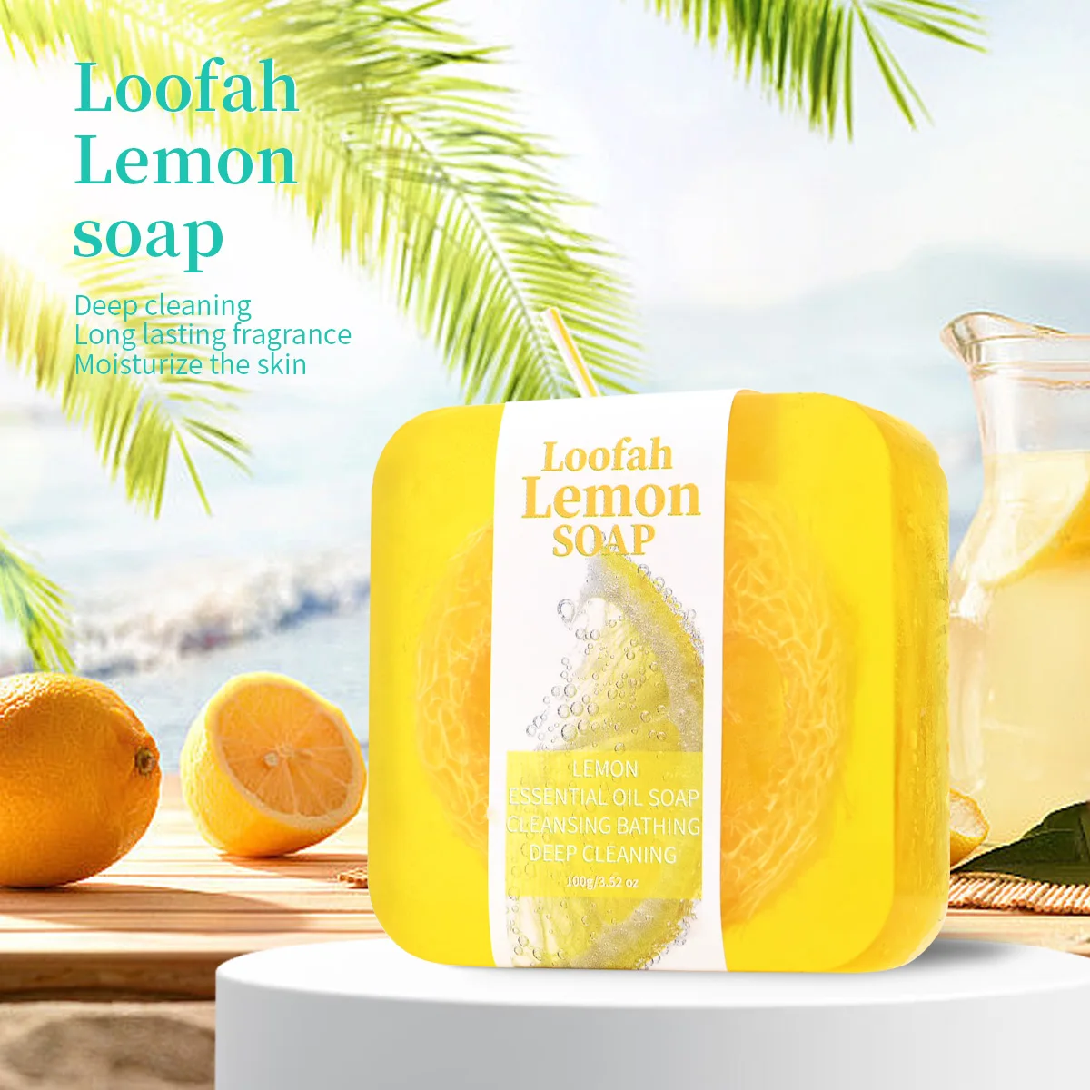 

Loofah Plant Lemon Essential Oil Soap, Deep Cleansing Physical Exfoliating Handmade Soap, Natural Oil Soap