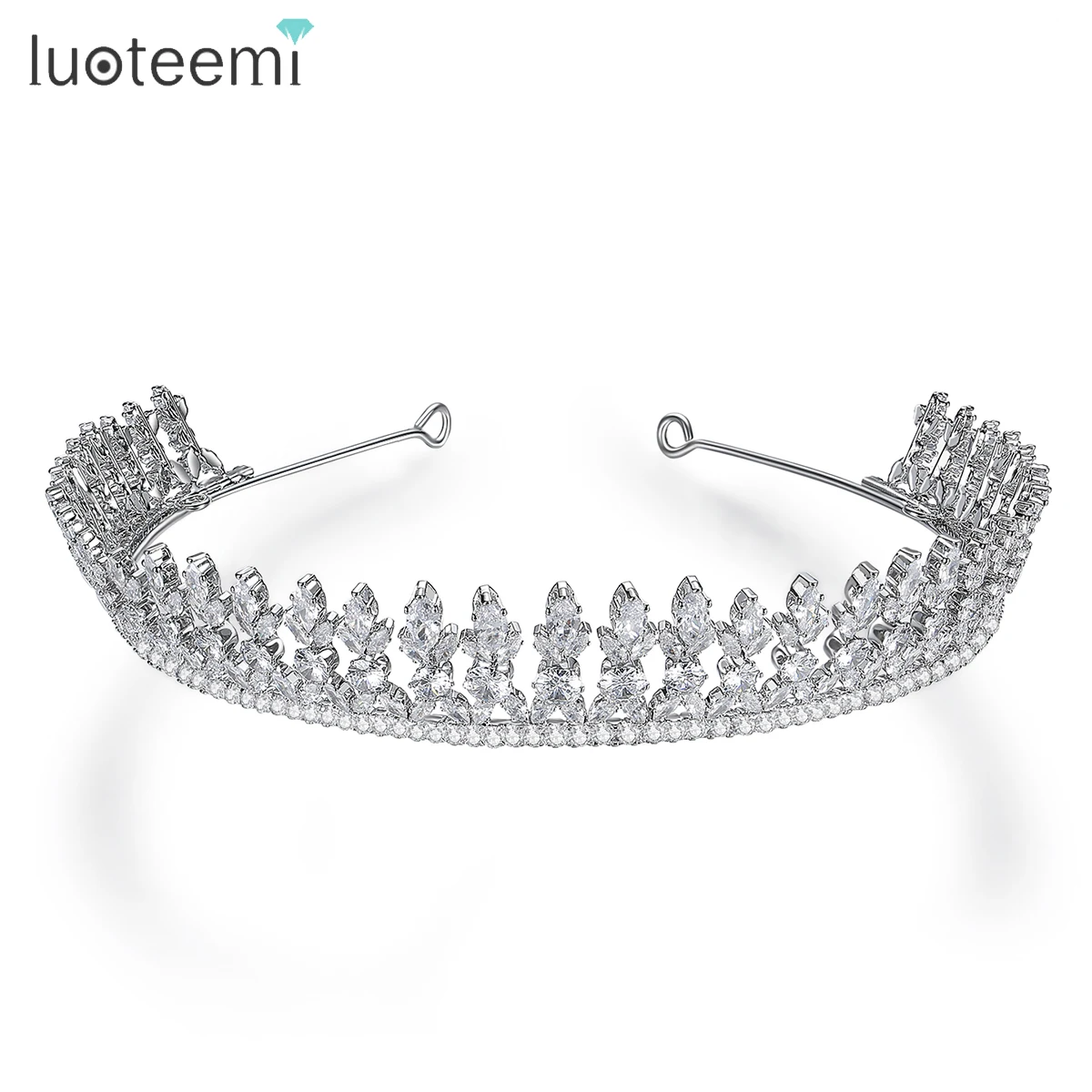 LUOTEEMI Royal Princess Queen Tiara for Wedding Bride High Quality Cubic Zirconia Hair Accessories Luxury Bridal Dress Ornaments