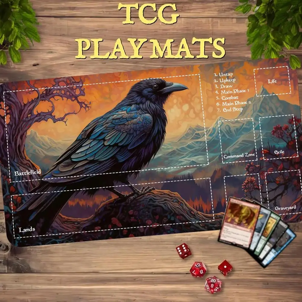 Mountain Raven MTG Playmat with Zones Commander Card Game Mat Durable Non-Slip Rubber TCG Battle Magic The Gathering Mouse Pad