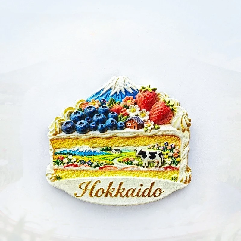 Hokkaido Cake Fridge Magnet - Sweet 3D Japanese Dessert Souvenir Unique Northern Gift for Travel & Cottage Core Kitchen Decor