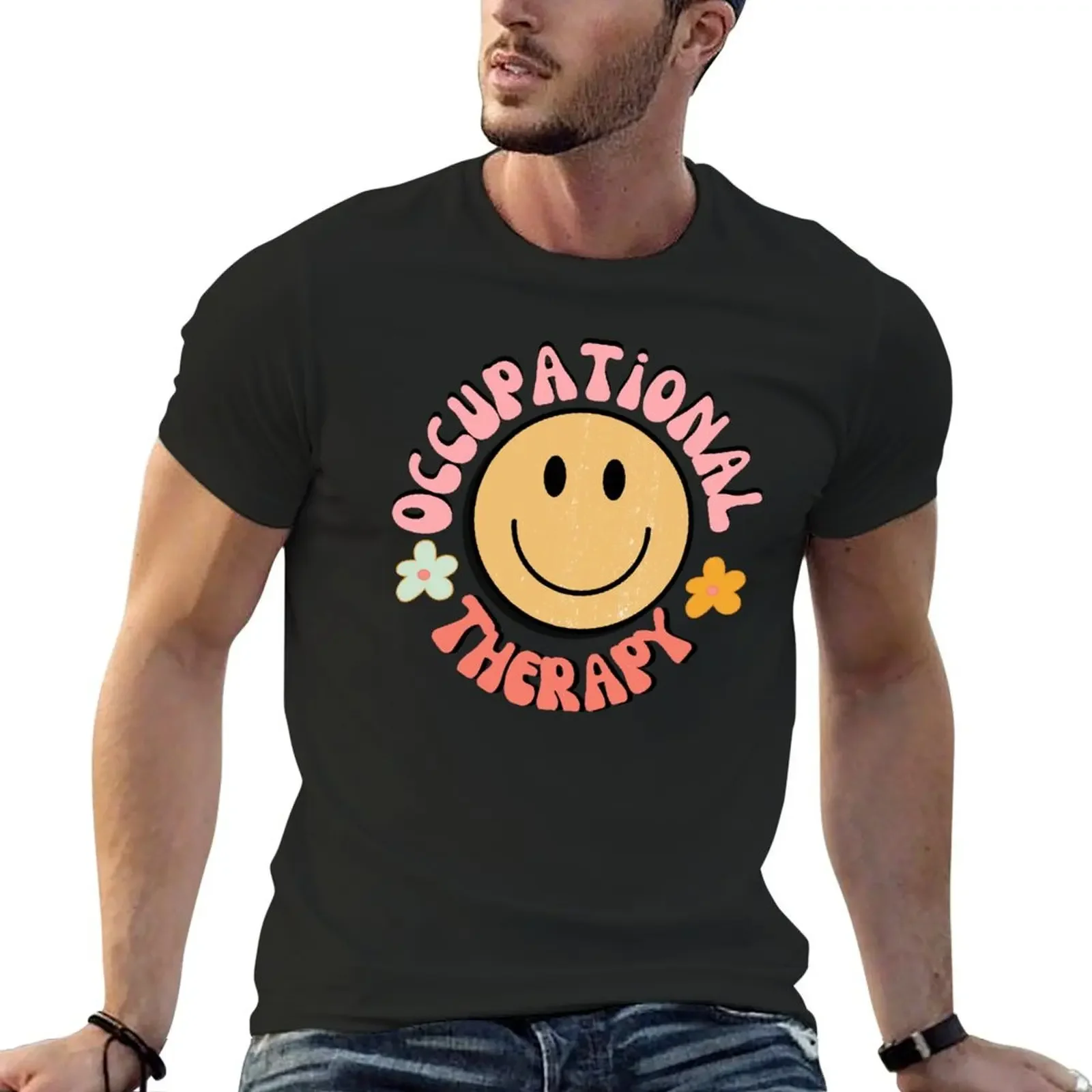 

Cute Occupational Therapy Happy Face Design Occupational Therapy Assistant OT COTA Sticker T-Shirt summer top men clothing