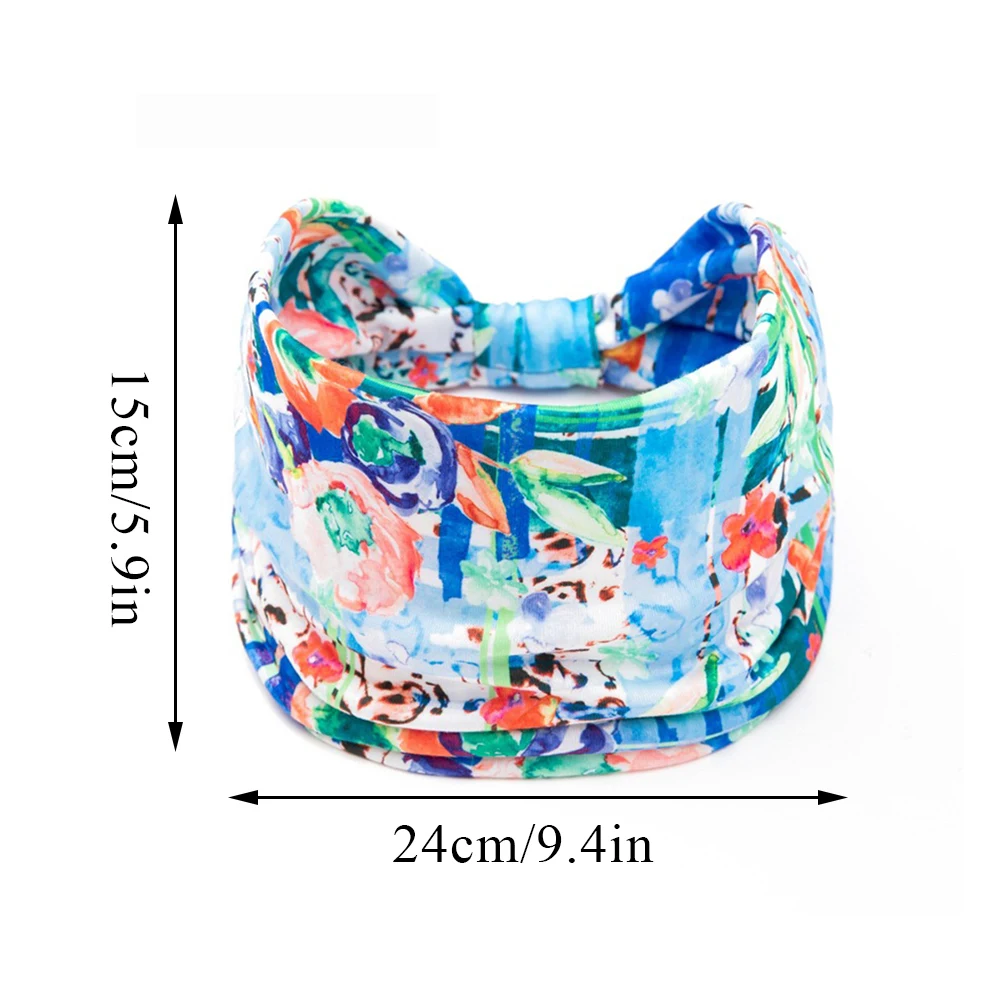 Boho  Women Wide Knotted Hairbands Elastic Turban Head Bands Nonslip Floral  Sports Sweatbands Workout Head Wraps Headband