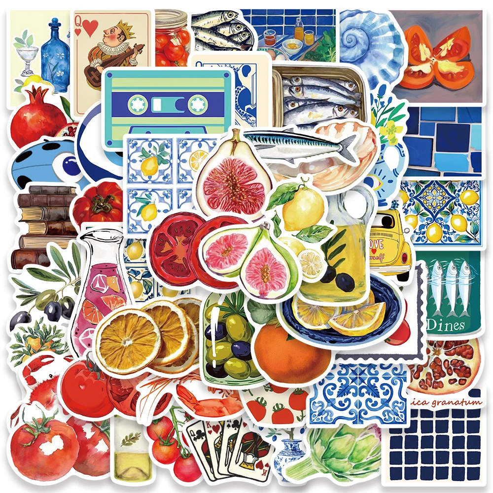 

50PCS Mediterranean Tomato Stickers Aesthetic Decor Decals For Laptop Scrapbook Skateboard Helmet Guitar Phone Graffiti Stickers