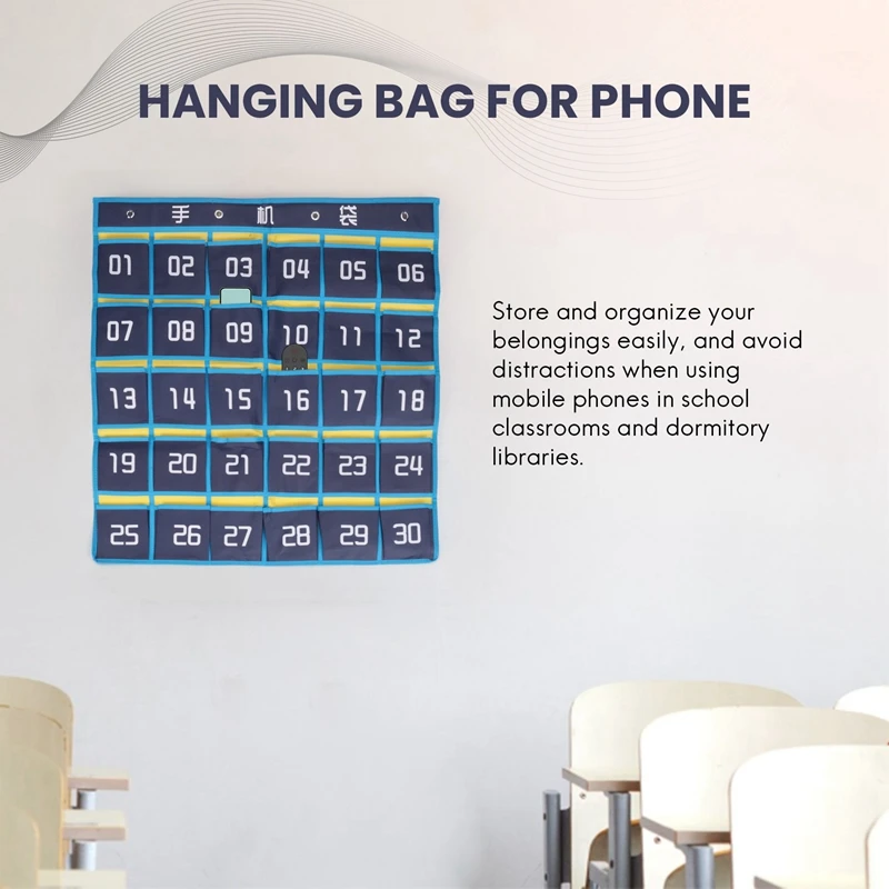 3X 30 Numbered Pockets Chart Cell Phone Hanging Organizer Hanging Storage Bag For Classroom Calculator Phone Holders