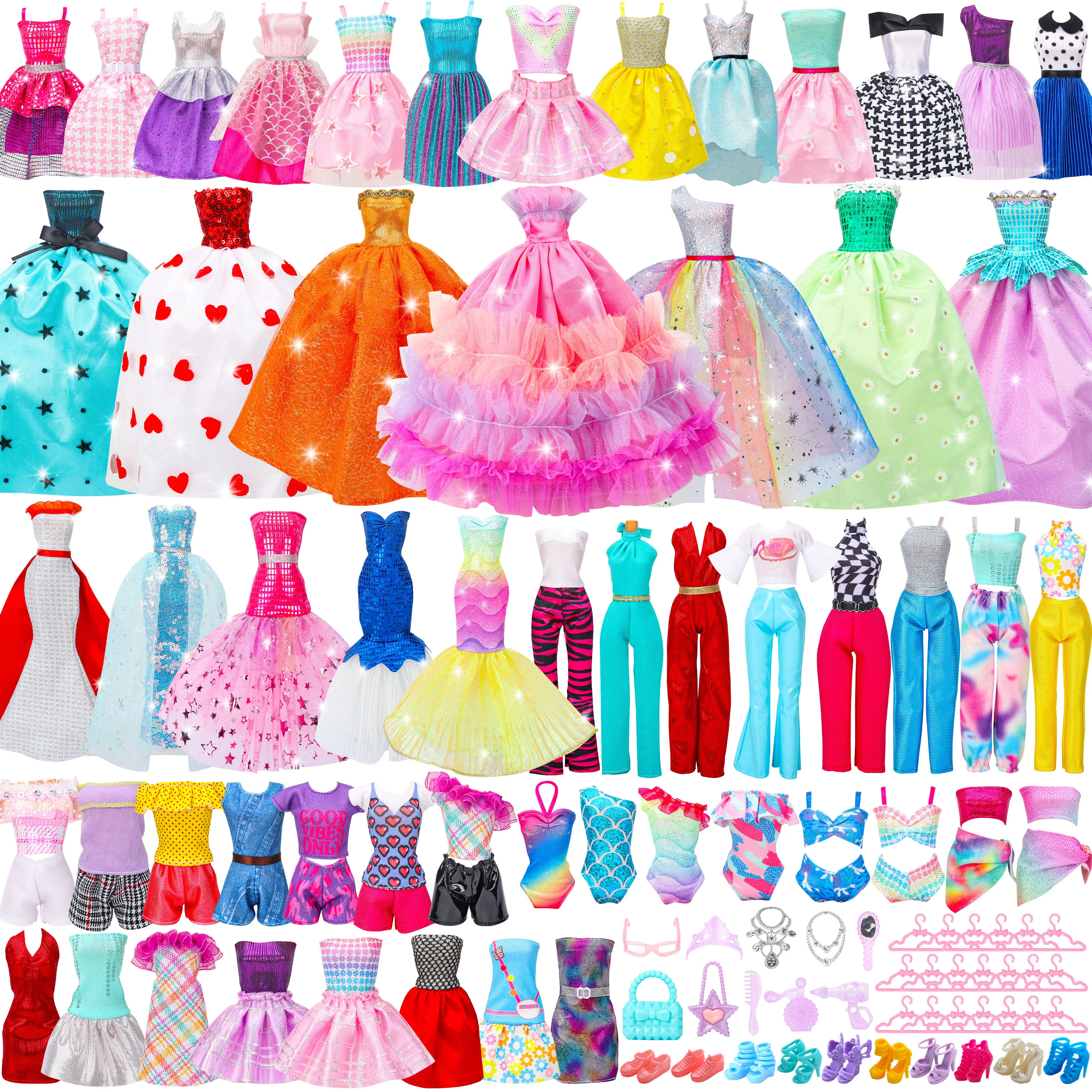 Random 56 PCS Gorgeous Doll Clothes and Accessories for 11.5 Inch fashion Doll -doll House Accessories- A Perfect Gift for Girls