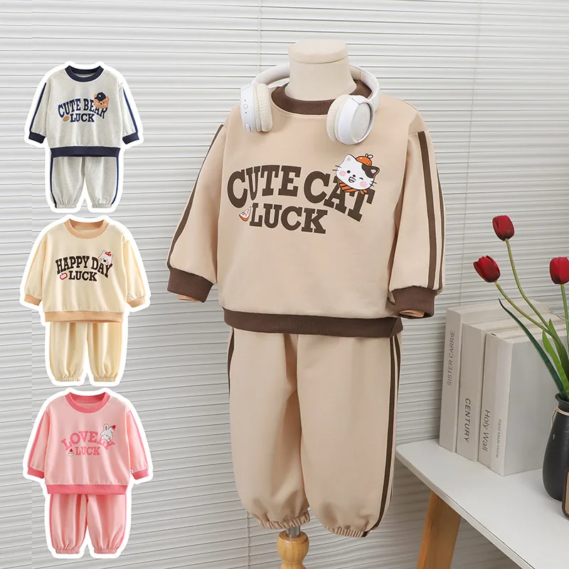 

Toddler Kids Cotton Letter Print Sport Sets 1-6Y Cute Rabbit Pattern Long Sleeve Top and Pants 2Pcs Outfit for Baby Girls Boys